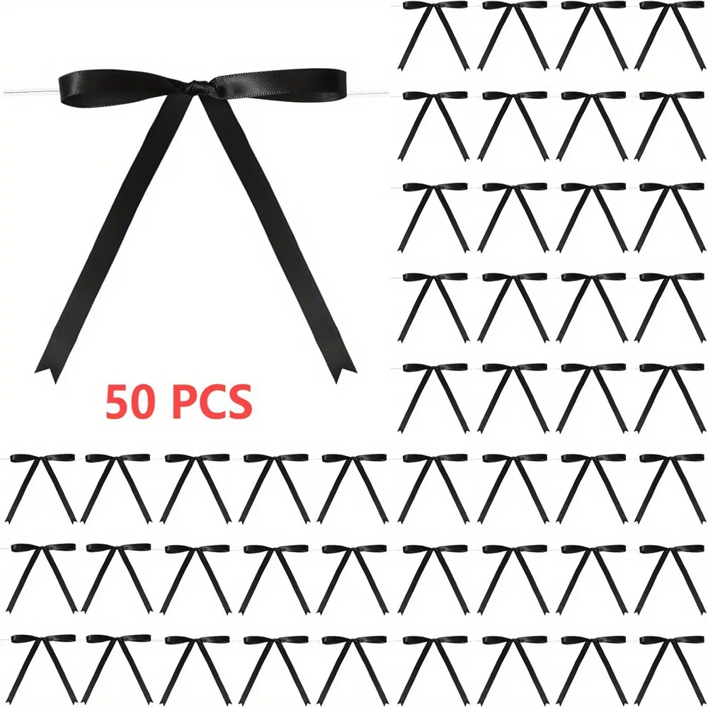 Ribbon Wired Satin - 50pcs/pack Twist Tie Satin Ribbon Bows