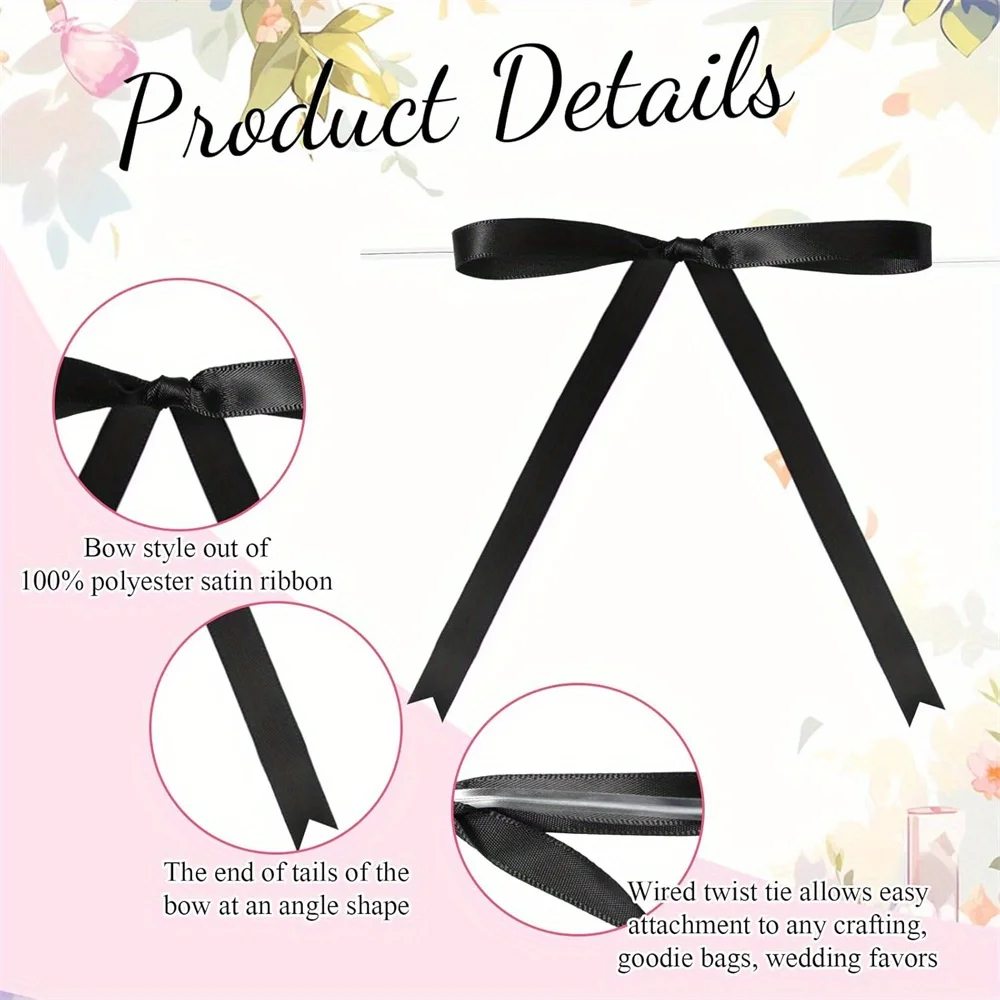 50pcs/pack Twist Tie Satin Rib - Ribbon Wired Satin のレビューと価格